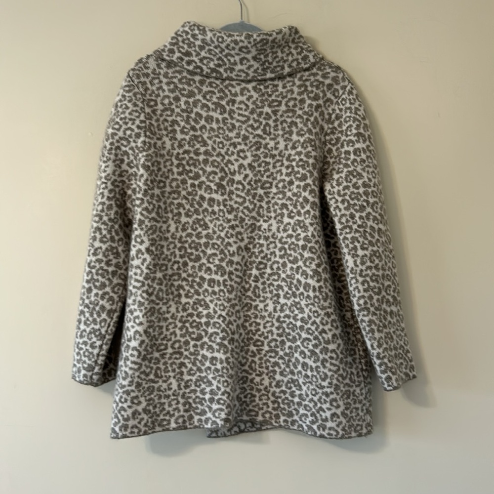 Christian Siriano Wool Gray & White Wrap Cardigan 1X Cowl Neckline Animal Print - Picture 2 of 9